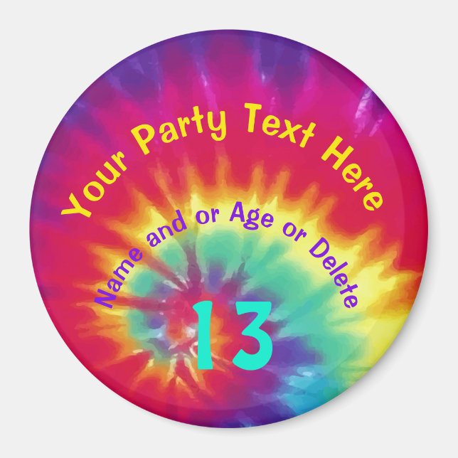 Cute Tie Dye Birthday Party Favours with Your Text Magnet (Front)