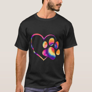 Cute Tie-Dye Heart Dog Paw Print Outfits Hippy Cat T-Shirt