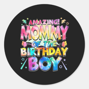 Cute Tie Dye Mummy Of The Birthday Boy Matching Classic Round Sticker
