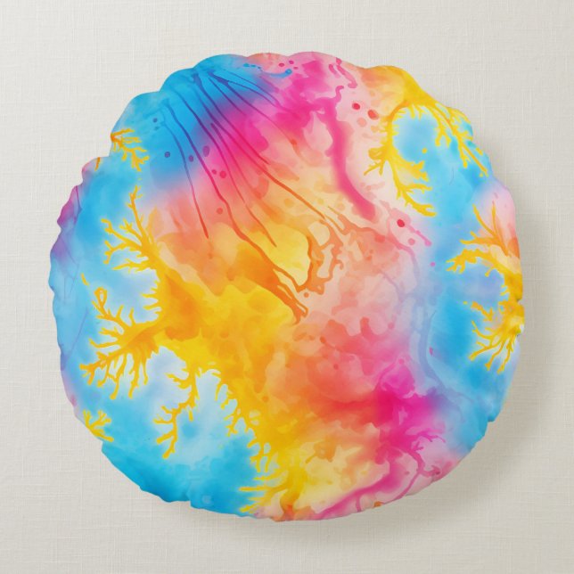 Cute Tie Dye Round Cushion (Front)