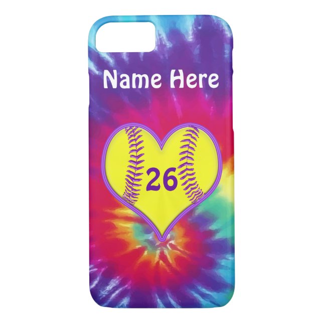 Cute Tie Dye Softball Phone Cases PERSONALIZED (Back)