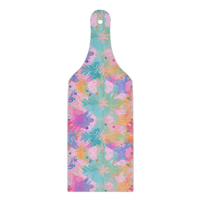 Cute Tie-Dye Stamp Pink Rainbow Flower Pattern Cutting Board (Front)