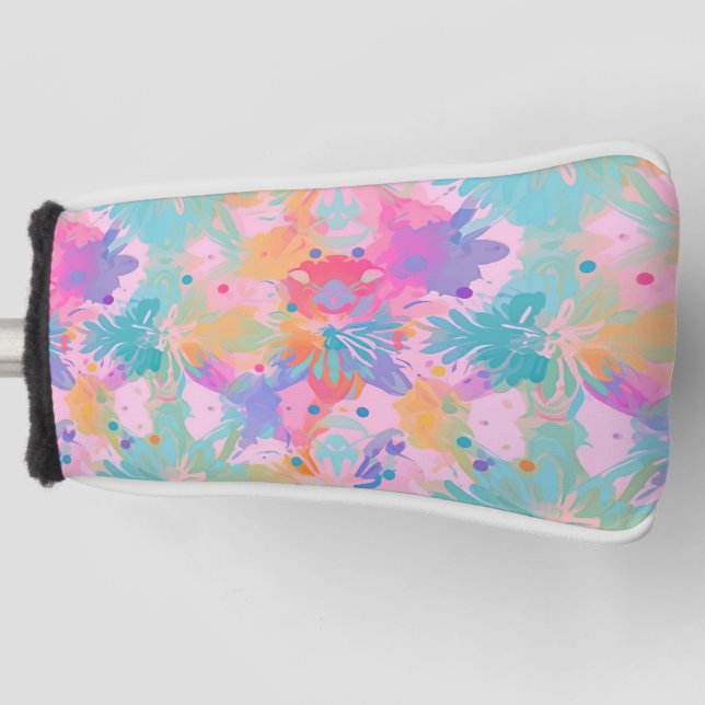 Cute Tie-Dye Stamp Pink Rainbow Flower Pattern Golf Head Cover (Front)