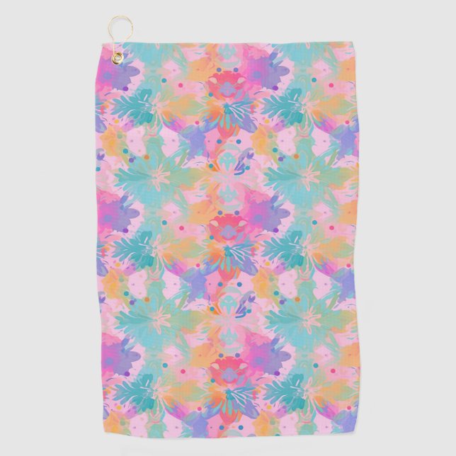 Cute Tie-Dye Stamp Pink Rainbow Flower Pattern Golf Towel (Front)