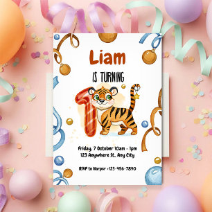 Cute Tiger 1st Birthday Party Invitation