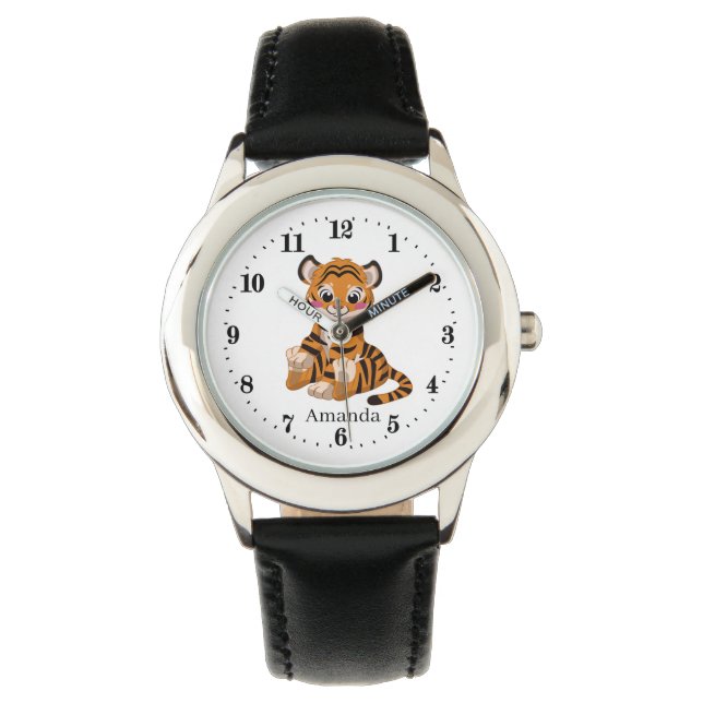 cute tiger add name jungle animal watch (Front)