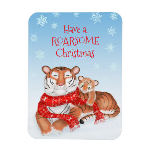 Cute tiger and cub 'Roarsome Christmas' magnet