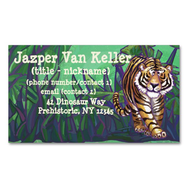 Cute Tiger and Jungle Magnetic Business Card (Front)