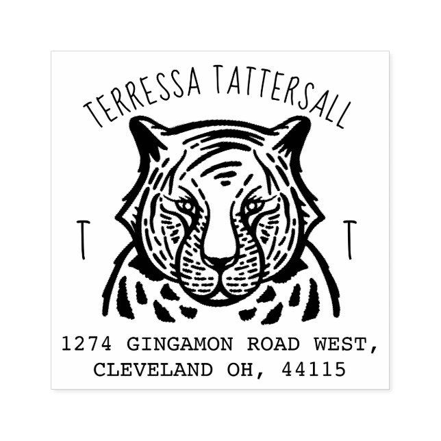 Cute Tiger Animal Monogram & Name Return Address Rubber Stamp (Imprint)