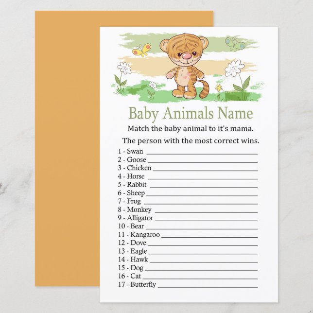 Cute Tiger Baby Animals Name Game (Front/Back)