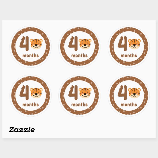 Cute Tiger Baby Monthly Milestone Classic Round Sticker (Sheet)
