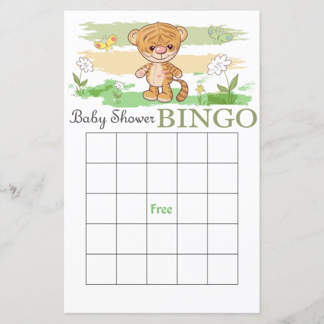 Cute tiger baby shower bingo card (Front)