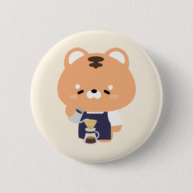 Cute Tiger Barista 6 Cm Round Badge (Front)