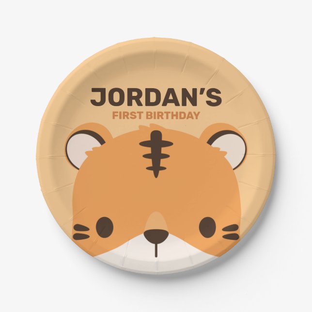 Cute Tiger Birthday Paper Plate (Front)