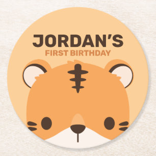 Cute Tiger Birthday Round Paper Coaster