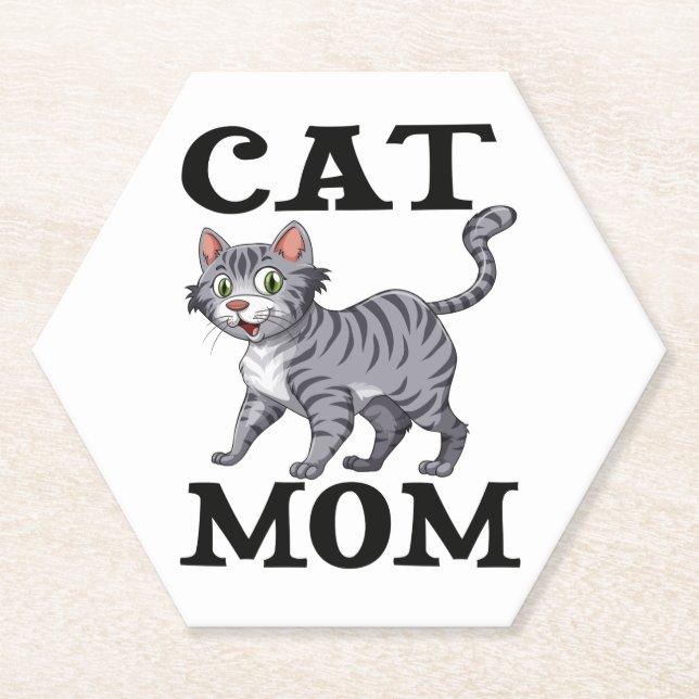 Cute Tiger Cat Mum Gift Funny kitty Cartoon Cats  Paper Coaster (Front)