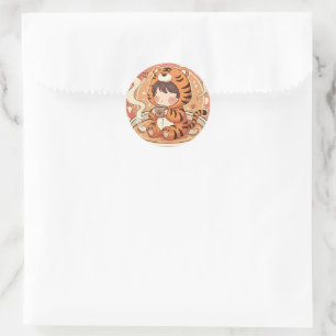 Cute Tiger Coffee Book Art Classic Round Sticker