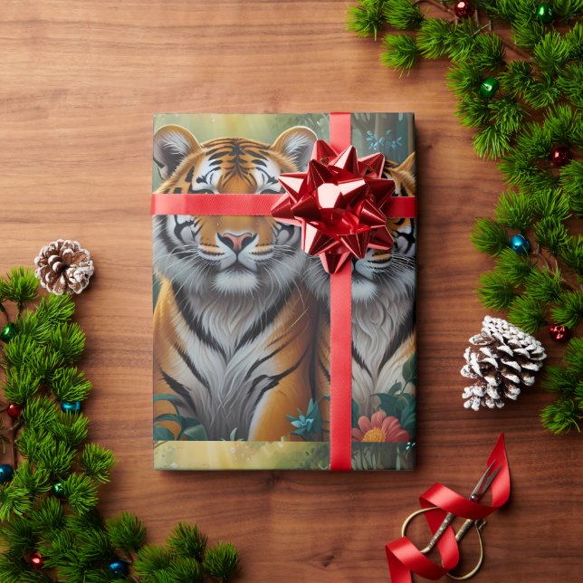 Cute Tiger Couple in forest Wrapping Paper (Holiday Gift)