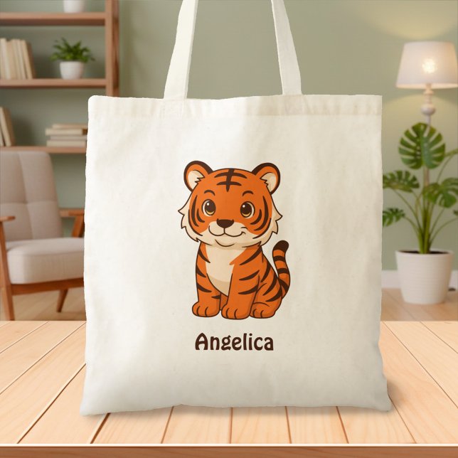 Cute Tiger Cub Custom Name Tote Bag (Creator Uploaded)