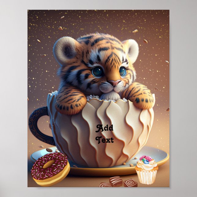 Cute Tiger Cub in a Mug Personalised Nursery Poster (Front)