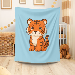 Cute Tiger Cub on Blue Fleece Blanket
