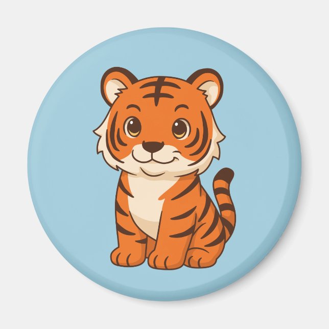 Cute Tiger Cub on Blue Magnet (Front)