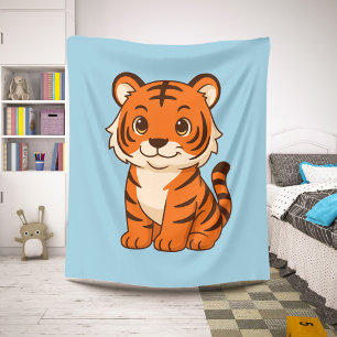 Cute Tiger Cub on Blue Sherpa Blanket