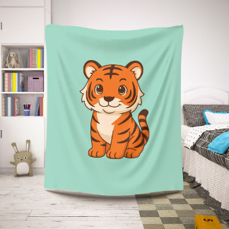 Cute Tiger Cub on Green Sherpa Blanket
