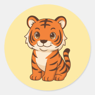 Cute Tiger Cub on Yellow Classic Round Sticker