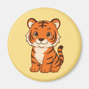 Cute Tiger Cub on Yellow Magnet