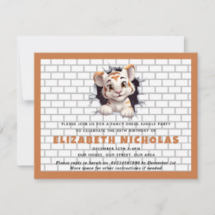 Cute Tiger Cub Peeking Out Invite Template Orange