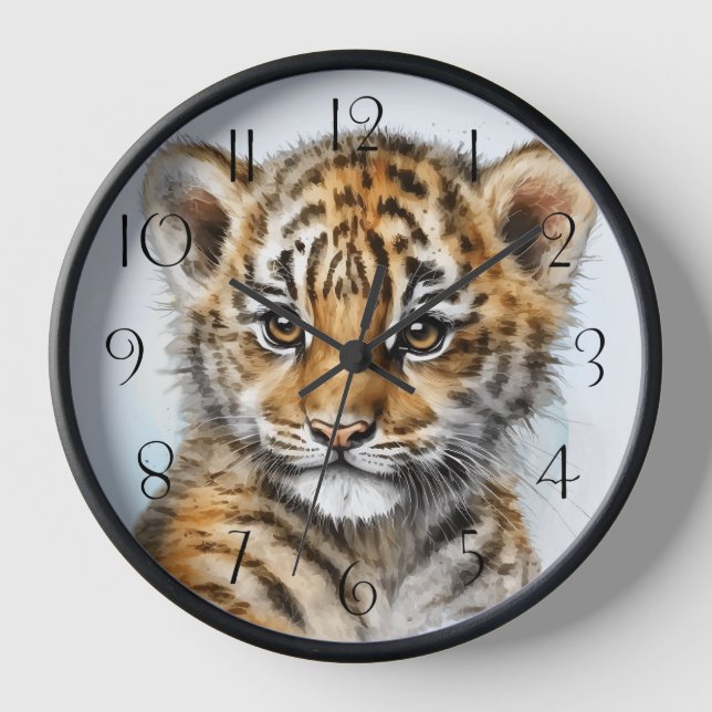 Cute Tiger Cub Watercolor Clock (Front)
