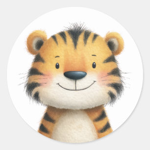 Cute Tiger Cub Watercolor Illustration Minimalist Classic Round Sticker