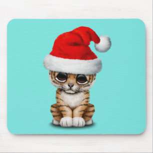 Cute Tiger Cub Wearing a Santa Hat Mouse Mat