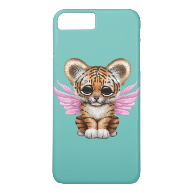 Cute Tiger Cub with Fairy Wings on Pink Case-Mate iPhone Case (Back)
