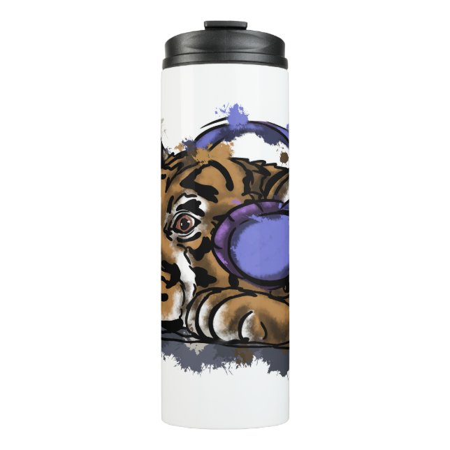 Cute tiger cub with headphones thermal tumbler (Front)