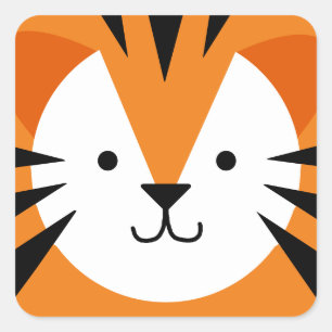 Cute Tiger Face Kid's Birthday Square Sticker