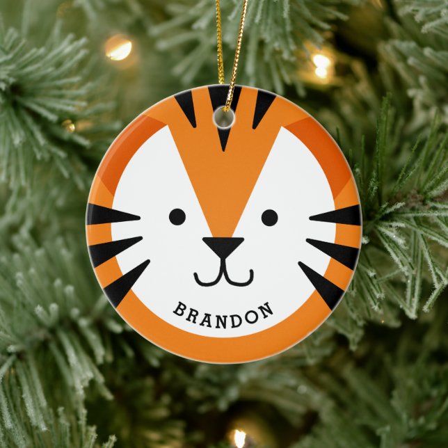 Cute Tiger Face Kid's  Ceramic Ornament (Tree)