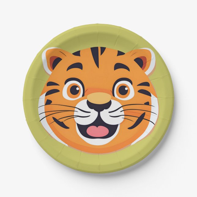 Cute tiger Face safari Wild jungle Birthday Party  Paper Plate (Front)