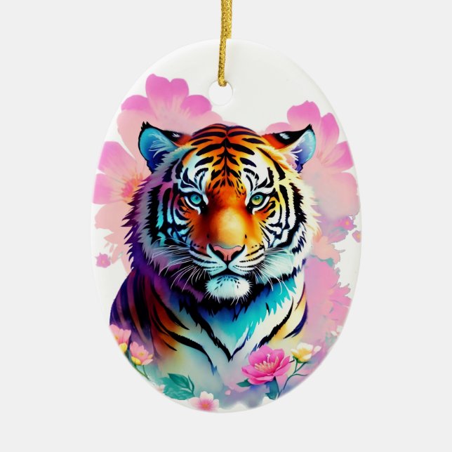 Cute Tiger Flowers  Ceramic Tree Decoration (Front)