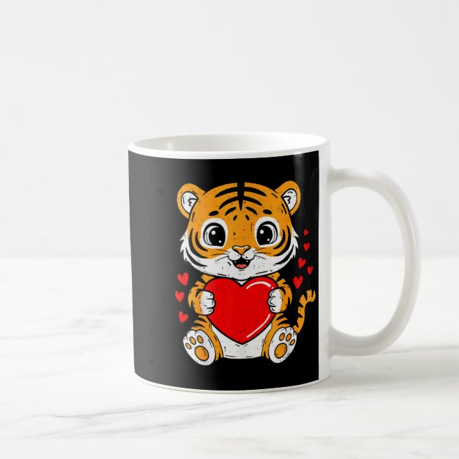 Cute Tiger Holding Heart Kawaii Valentines Day Men Coffee Mug (Right)