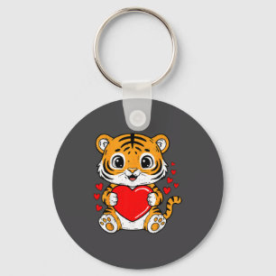 Cute Tiger Holding Heart Kawaii Valentines Day Men Key Ring