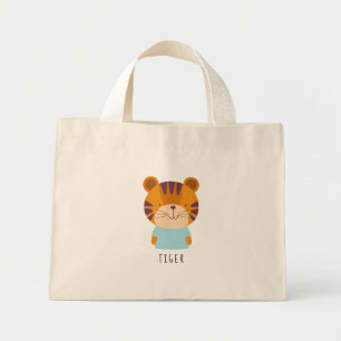Cute Tiger Illustration - Customisable Name Mini Tote Bag