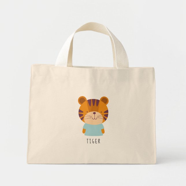 Cute Tiger Illustration - Customisable Name Mini Tote Bag (Front)