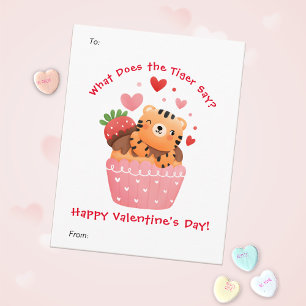 Cute Tiger in Cupcake Custom Kids Valentine's Day Holiday Card