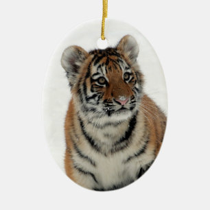 Cute Tiger in the Snow Ceramic Tree Decoration