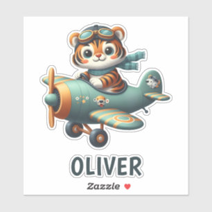 Cute Tiger Kid Flying a Plane Personalised
