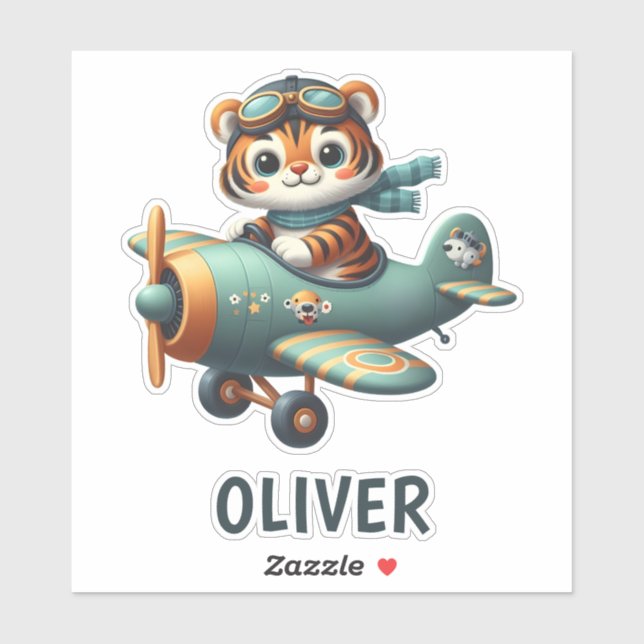 Cute Tiger Kid Flying a Plane Personalised (Sheet)