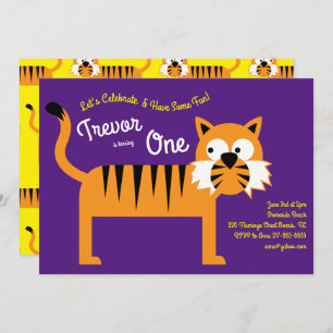 Cute Tiger Kids 1st Birthday Party Invitations