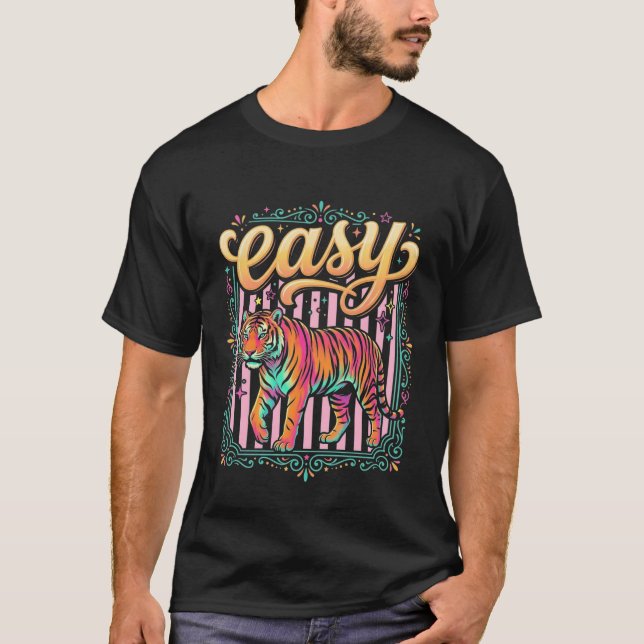 Cute Tiger Lover Easy Tiger Design Colourful Retro T-Shirt (Front)